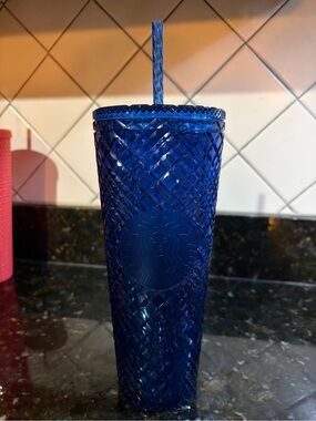 Starbucks Cobalt Blue Textured Tumbler with Straw LIMITED EDITION RARE SIREN